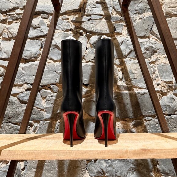 Christian Louboutin Astrilarge 100 Booty Black Leather Heeled Boots - Picture 4 of 11